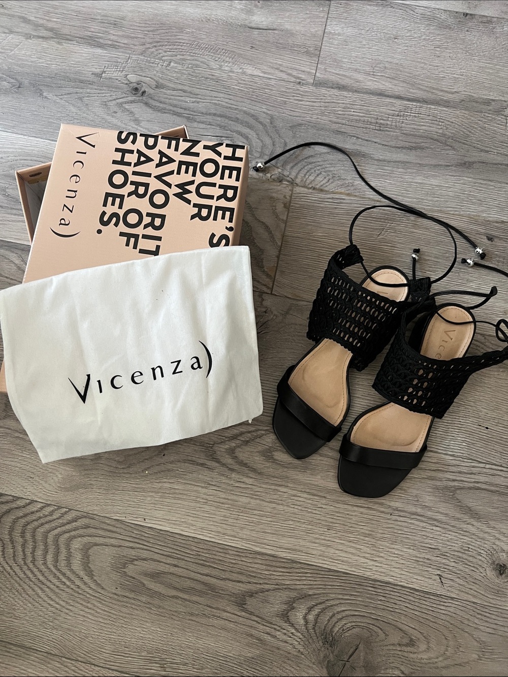 Vicenza Black Woven Lace-Up Sandals for Women